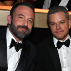 BEVERLY HILLS, CALIFORNIA - JANUARY 07: (L-R) Ben Affleck and Matt Damon enjoy Moët & Chandon at 81st Annual Golden Globes, celebrating 13 years of Toast for a Cause at the Beverly Hilton on January 7, 2023. (Photo by Michael Kovac/Getty Images for Moët & Chandon)