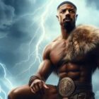 A still of Michael B. Jordan on a fake poster for the Hercules remake
