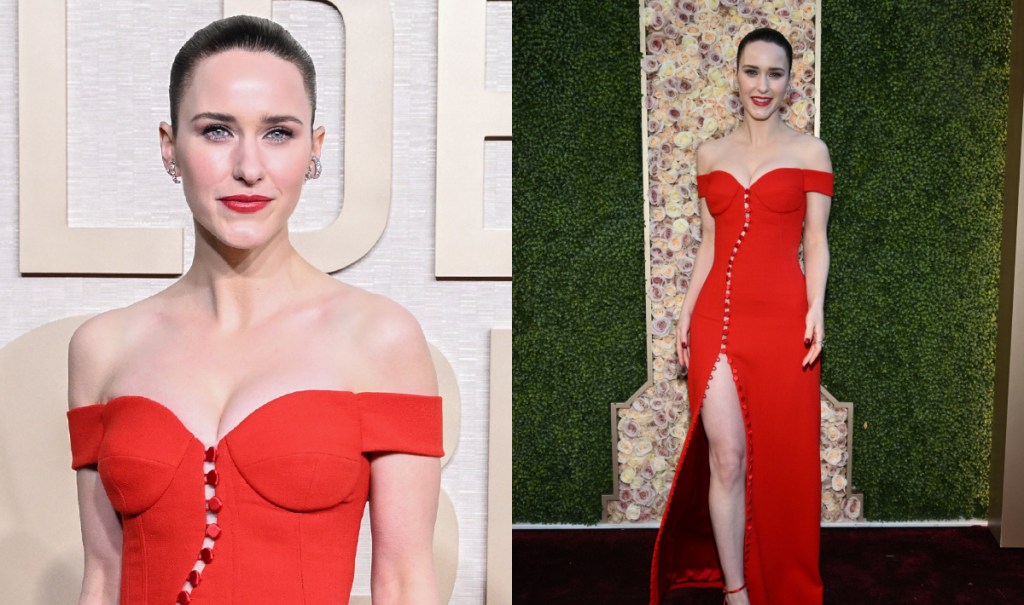 Rachel Brosnahan éblouit en rouge dans une création de Sergio Hudson aux Golden Globes 2024