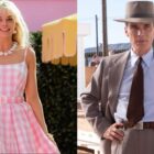 Margot Robbie in Barbie and Cillian Murphy in Oppenheimer, pictured side-by-side.
