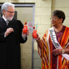John Larroquette as Dan Fielding, Marsha Warfield as Roz in 