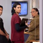 Dominic Rains as Dr. Crockett Marcel, Sophia Ali as Dr. Zola Ahmad, and S. Epatha Merkerson as Sharon Goodwin in 