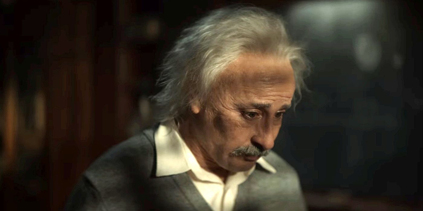 Aidan McArdle en tant qu'Albert Einstein dans Einstein et la Bombe