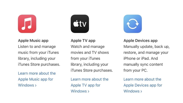 Apple lance officiellement des applications Windows dédiées pour la musique, la TV et les appareils