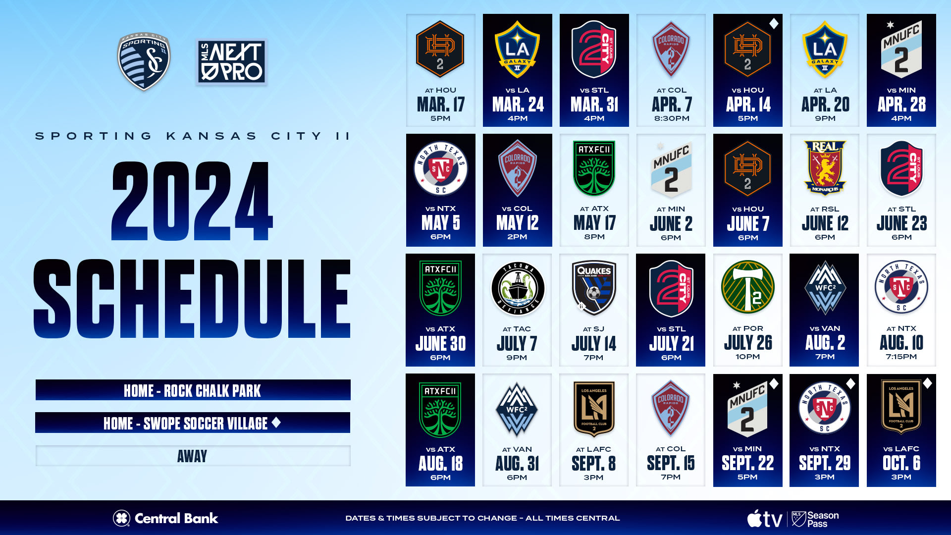 Calendrier 2024 de la saison régulière de Sporting KC II et de la MLS NEXT Pro