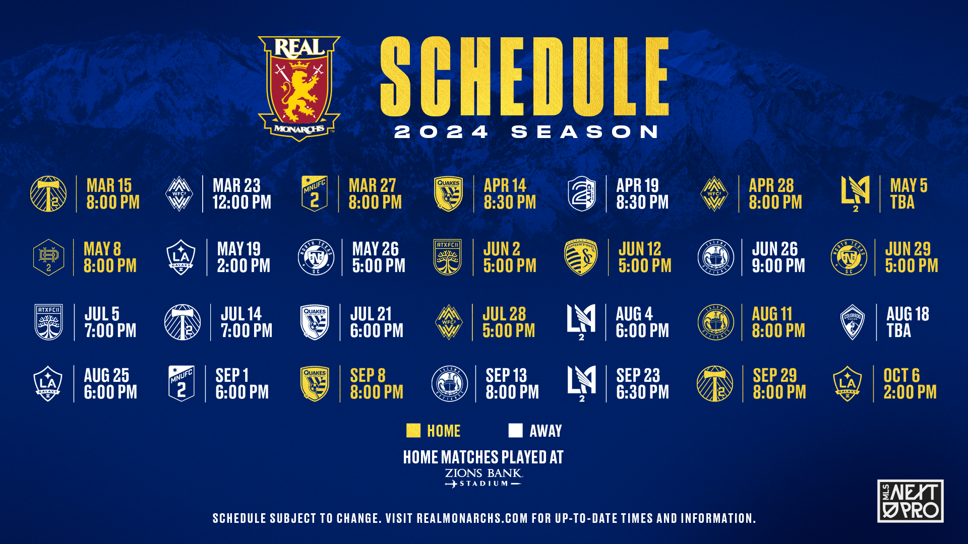 Calendrier 2024 dévoilé pour le Real Monarchs