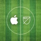 Apple and MLS logos on a soccer pitch.