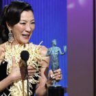 LOS ANGELES, CALIFORNIA - FEBRUARY 26: Michelle Yeoh accepts the Outstanding Performance by a Female Actor in a Leading Role for "Everything Everywhere All at Once" onstage during the 29th Annual Screen Actors Guild Awards at Fairmont Century Plaza on February 26, 2023 in Los Angeles, California. (Photo by Kevin Winter/Getty Images)