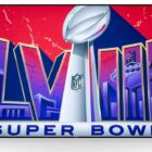 Sony TV with screenshot of Super Bowl LVIII logo