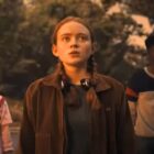 (L to R) Erica Sinclair, Max Mayfield, and Lucas Sinclair at the graveyard in 'Stranger Things' Season 4
