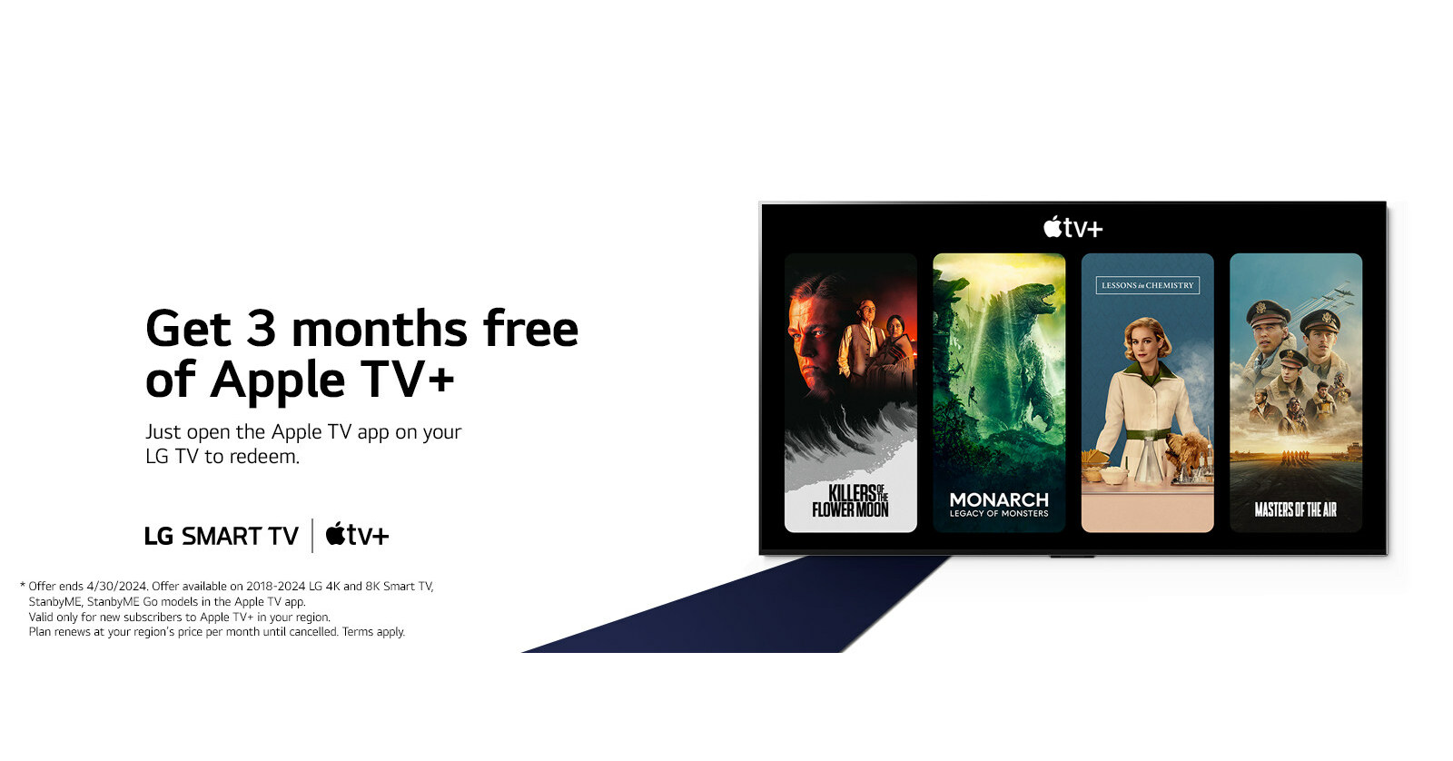 Offre spéciale : 3 mois gratuits d’Apple TV+ pour les propriétaires de TV intelligente et d’écran lifestyle LG