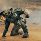 Image from Halo on Paramount Plus showing an Spartan on the battlefield