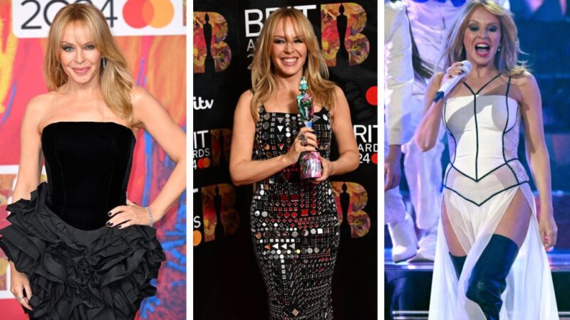 Kylie Minogue brille dans une robe miroir disco Raey aux Brit Awards 2024