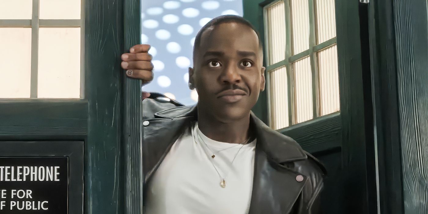 Ncuti Gatwa peeking his head out of the TARDIS in Doctor Who Series 14