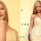 Rihanna in Strapless Alexander McQueen Dress at Fenty Beauty Party
