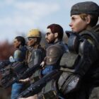 A row of post-apocalyptic soldiers