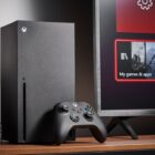 Xbox Series X console next to TV