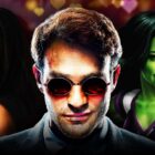 Elodie Yung as Elektra, Charlie Cox as Matt Murdock, Daredevil, Tatiana Maslaney as Jennifer Walters