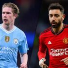 Kevin De Bruyne of Manchester City and Bruno Fernandes of Manchester United