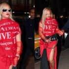 Rihanna Pops in Red Comme des Garçons Dress With A$AP Rocky on Mother's Day