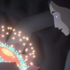 Ursula examines an alien flower in Scavengers Reign