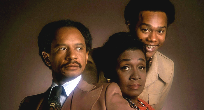 Sherman Hemsley, Isabel Sanford, and Mike Evans in a promotional shot for The Jeffersons (1975-1985)