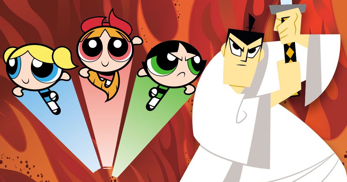 Split image of Samurai Jack and the Powerpuff Girls