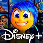 Inside Out 2 Joy, Disney Plus logos, movies in background