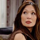 Poppy (Romy Park) looks over her shoulder in The Bold and the Beautiful