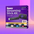 Roku Streaming Stick 4K on purple CNET background
