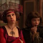 (L to R) Zosia Mamet as Pampinea and Saoirse-Monica Jackson as Misia wearing historical costumes.