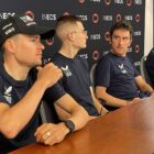 Tom Pidcock, Carlos Rodriguez, Geraint Thomas and Egan Bernal (left to right) speak at Ineos Grendiers press conference ahead of the 2024 Tour de France