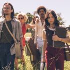 Owen Campbell, Brittany Snow, Scott Mescudi, and Jenna Ortega in X movie (2022)