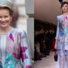 LONDON, ENGLAND - JULY 13: Queen Mathilde of Belgium during the annual Belgian Parade and Service of Remembrance to remember the fallen of Belgium and Great Britain in the World Wars at The Cenotaph on July 13, 2024 in London, England. (Photo by Mark Cuthbert/UK Press via Getty Images) Armani Privé Couture Spring 2024