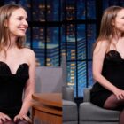 Natalie Portman on "Late Night with Seth Meyers" on July 16, strapless little black dress, lady in the lake, magda butrym