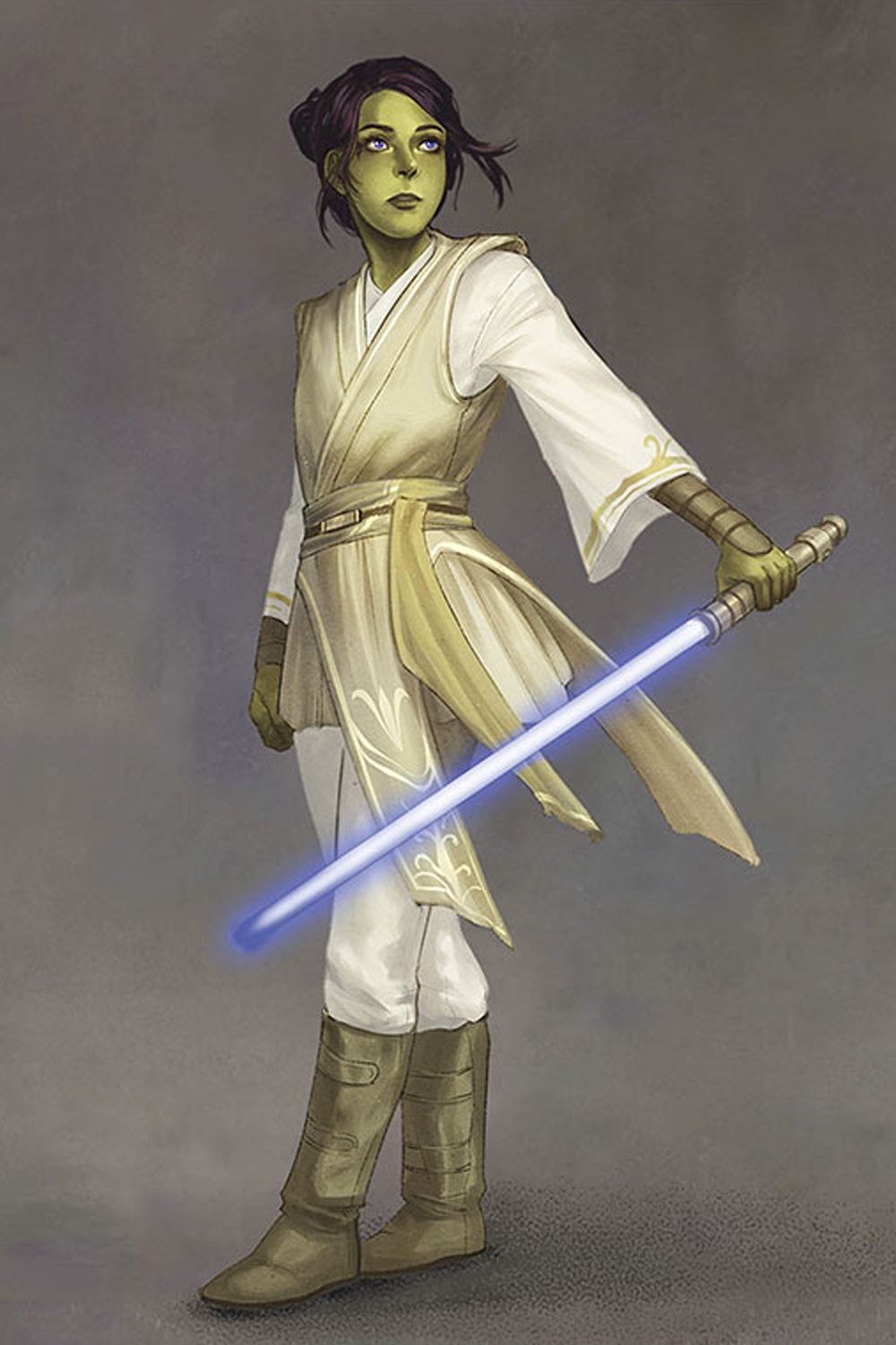 Vernestra Rwoh maniant un sabre laser bleu