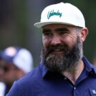 STATELINE, NEVADA - JULY 13: Former NFL football player Jason Kelce looks on at the 18th hole on day two of the 2024 American Century Championship at Edgewood Tahoe Golf Course on July 13, 2024 in Stateline, Nevada. (Photo by Isaiah Vazquez/Getty Images)