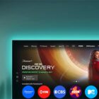 Large television showing off new Amazon Prime Video navigation bar with ad for "Star Trek Discover" on screen