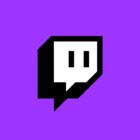 Logo of Twitch with purple background.