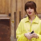 Emily (Lily Collins) wearing a yellow shirt in 