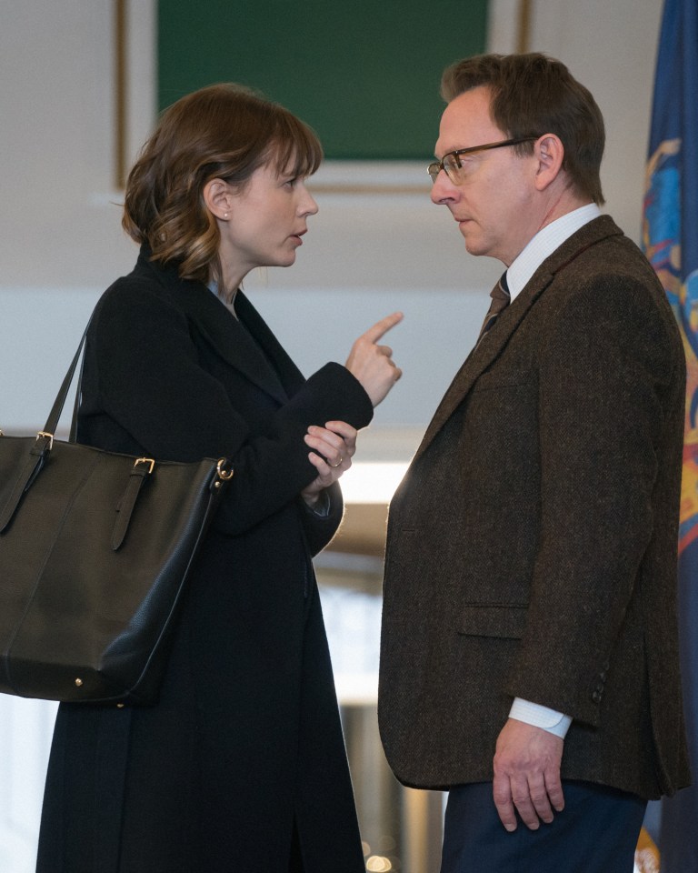 Katja Herbers and Michael Emerson in a scene from Evil