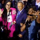 CHICAGO, ILLINOIS - AUGUST 20: Rapper Lil Jon (R) performs with the Georgia delegation during the Ceremonial Roll Call of States on the second day of the Democratic National Convention at the United Center on August 20, 2024 in Chicago, Illinois. Delegates, politicians, and Democratic Party supporters are gathering in Chicago, as current Vice President Kamala Harris is named her party's presidential nominee. The DNC takes place from August 19-22. (Photo by Chip Somodevilla/Getty Images)