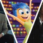 A collage image of Vince McMahon sitting down, Joy celebrating during Inside Out 2, and Brad Pitt and George Glooney in Wolfs