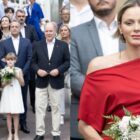 princess Charlene of Monaco red jumpsuit fashion style, Prince Jacques of Monaco, Princess Gabriella of Monaco and Prince Albert II of Monaco attend the Traditional Monaco annual picnic.