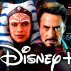 Ahsoka, Iron Man, Disney Plus logo, Marvel and Star Wars posters