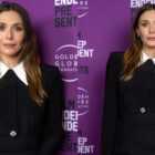 Elizabeth Olsen attends a screening of "His Three Daughters" on Sept. 16 in Los Angeles, Versace, little black dress