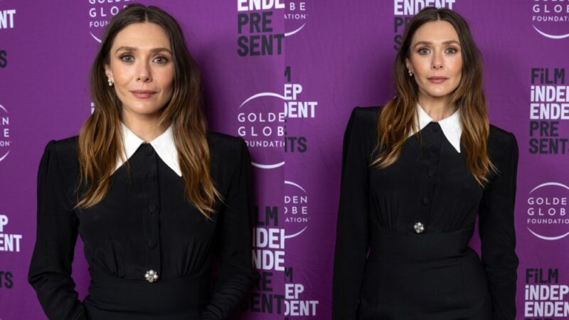 Elizabeth Olsen sublime en versace lors de la première de son film sur Jimmy Kimmel