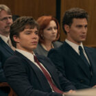 (L to R) Brad Culver as Gerald Chaleff, Nicholas Chavez as Lyle Menendez, Cooper Koch as Erik Menendez in episode 207 of Monsters: The Lyle And Erik Menendez Story.