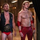 Jack (Stephen Amell) and Ace (Alexander Ludwig) Spade in costume in "Heels"