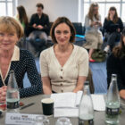 Samantha Bond (Judith Potts), Cara Horgan (Becks Starling), and Natalie Dew (DS Tanika Malik) at the readthrough of The Marlow Murder Club